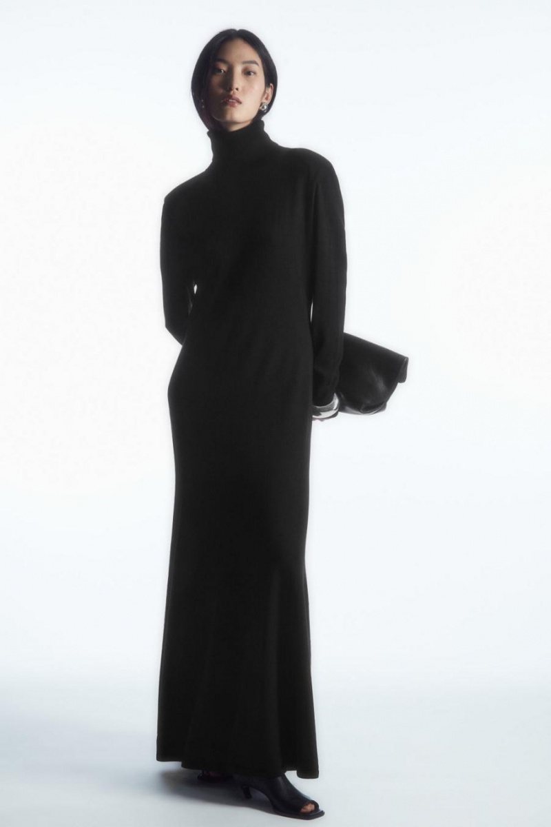 Rochie Dama COS Power-shoulder Merino Lână Maxi Negrii | OSRLT-1953