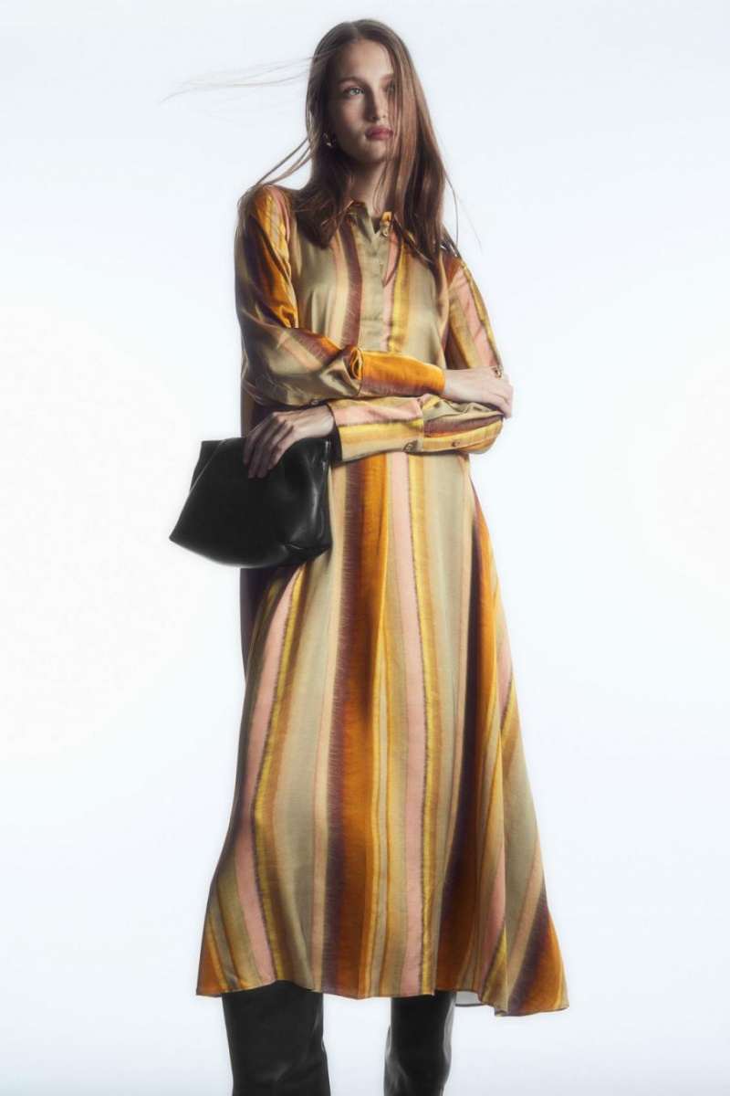 Rochie Dama COS Printed Midi Shirt Maro Portocalii | DHGKP-1890