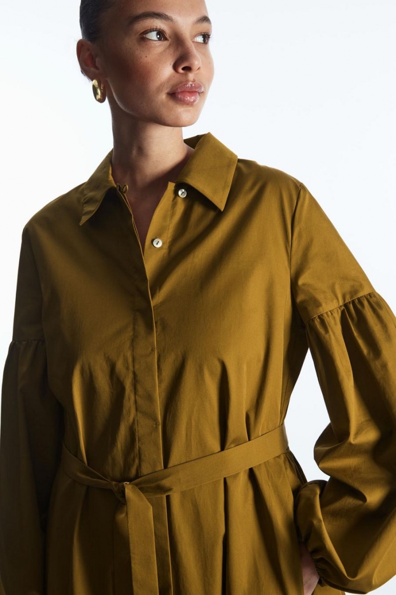 Rochie Dama COS Puff-sleeve Maxi Shirt Maro | LGJEO-6819