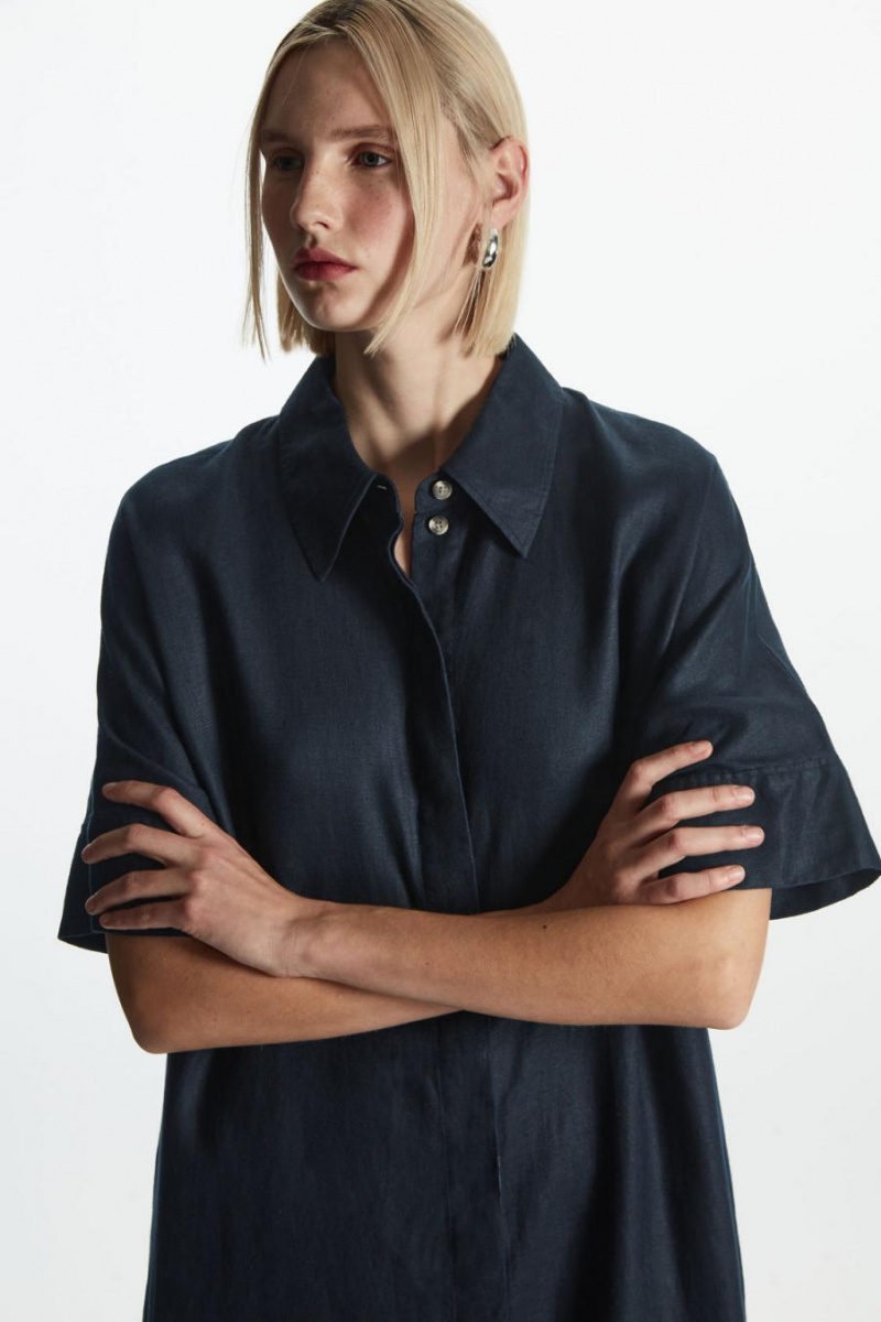 Rochie Dama COS Relaxed Linen Shirt Bleumarin | SHNOR-5146
