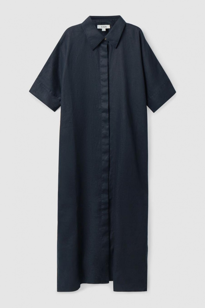 Rochie Dama COS Relaxed Linen Shirt Bleumarin | SHNOR-5146