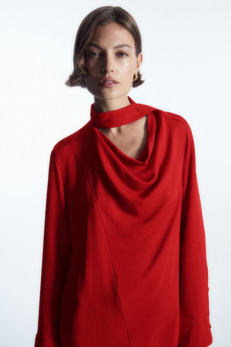 Rochie Dama COS Scarf-detail Draped Midi Rosii | CAWVS-4698