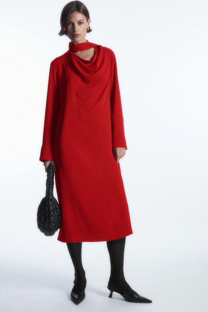 Rochie Dama COS Scarf-detail Draped Midi Rosii | CAWVS-4698