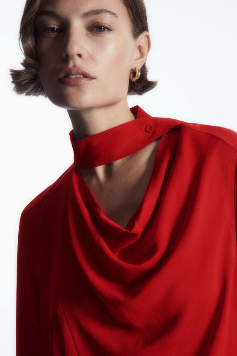 Rochie Dama COS Scarf-detail Draped Midi Rosii | CAWVS-4698