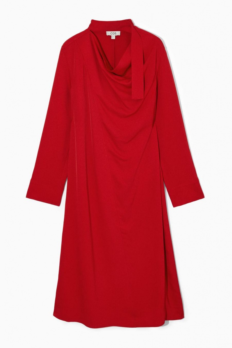 Rochie Dama COS Scarf-detail Draped Midi Rosii | CAWVS-4698