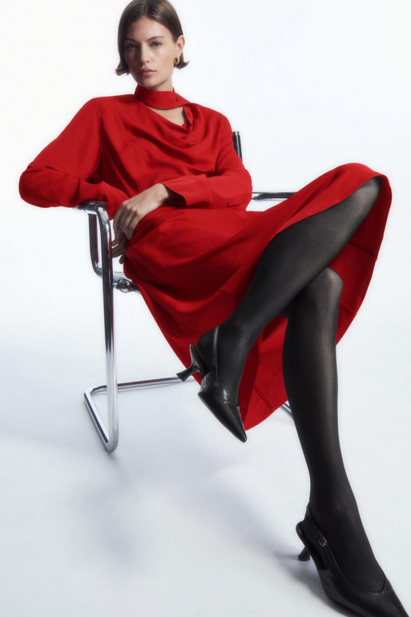 Rochie Dama COS Scarf-detail Draped Midi Rosii | CAWVS-4698