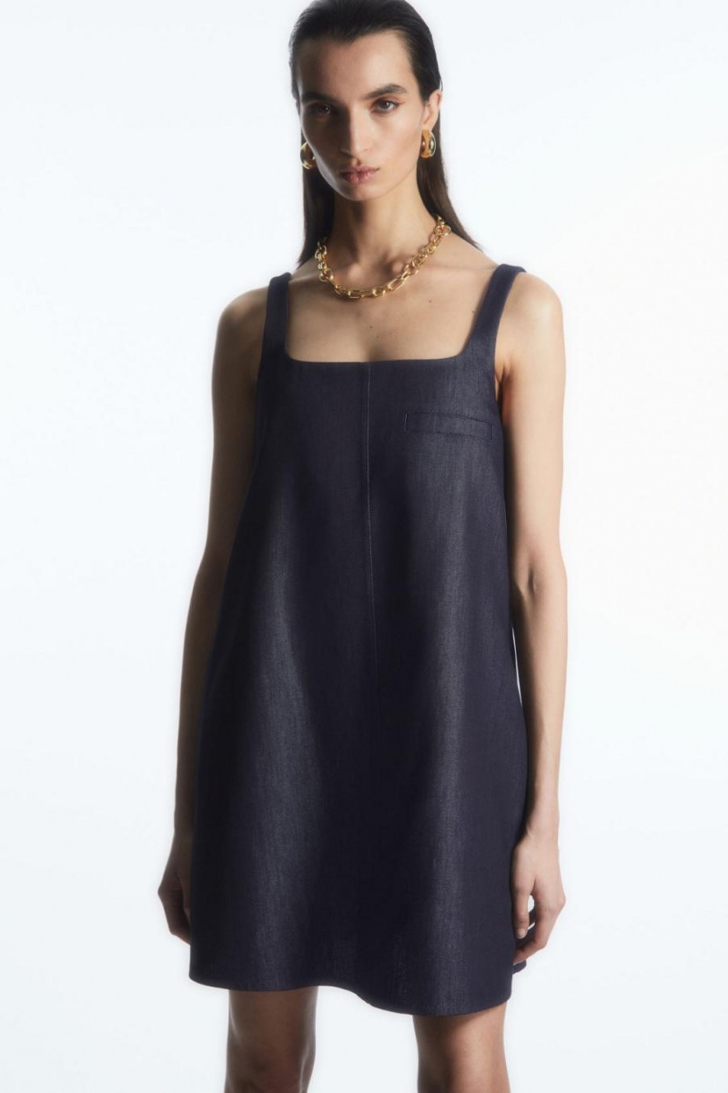 Rochie Dama COS Square-neck Denim Mini Albastri Inchis | WRCUZ-3679