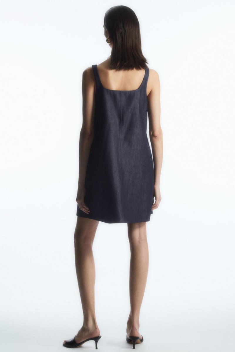 Rochie Dama COS Square-neck Denim Mini Albastri Inchis | WRCUZ-3679