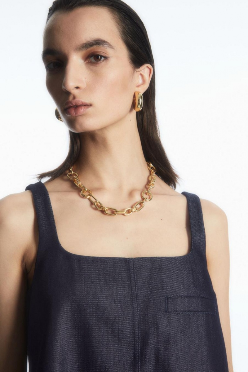 Rochie Dama COS Square-neck Denim Mini Albastri Inchis | WRCUZ-3679