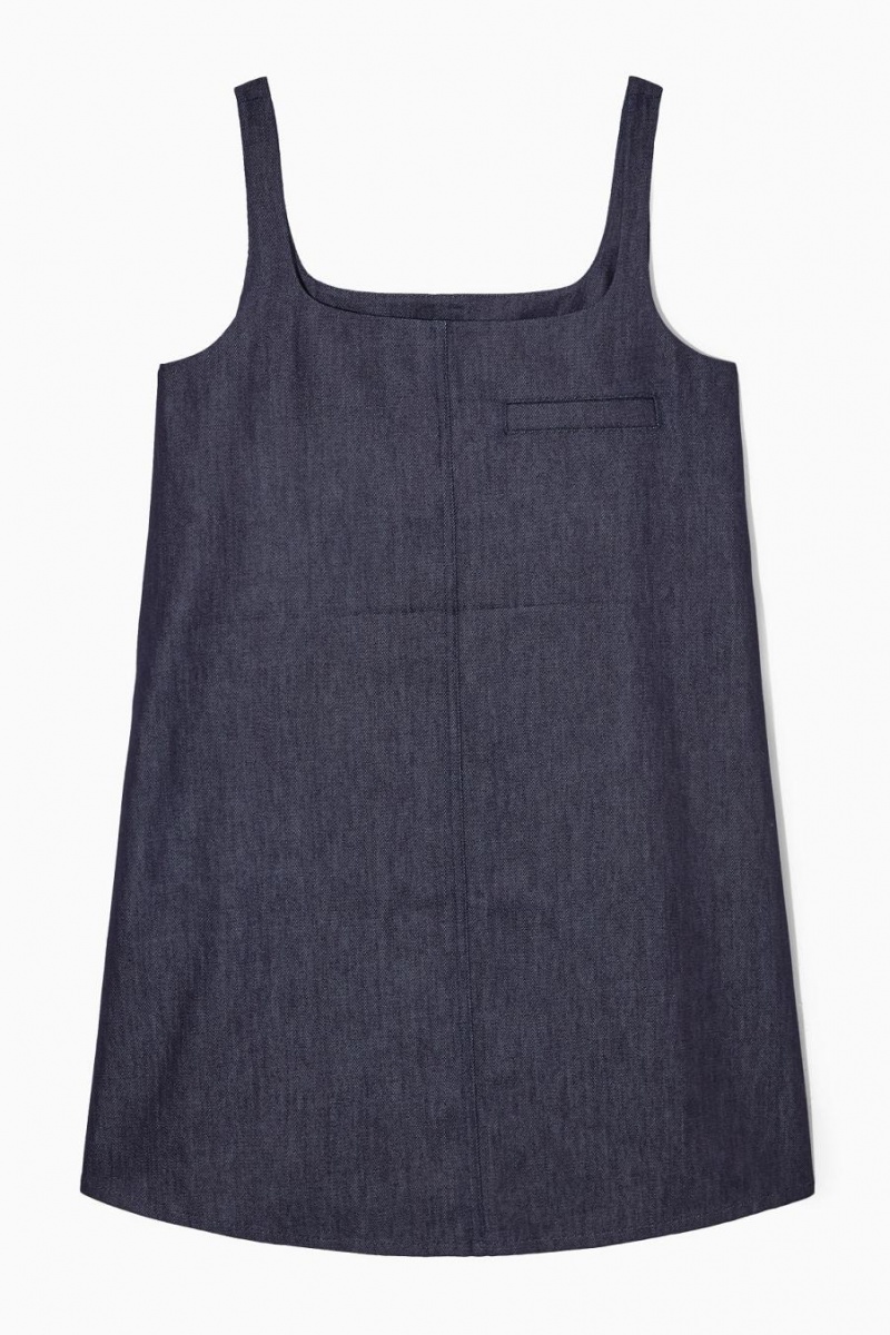 Rochie Dama COS Square-neck Denim Mini Albastri Inchis | WRCUZ-3679
