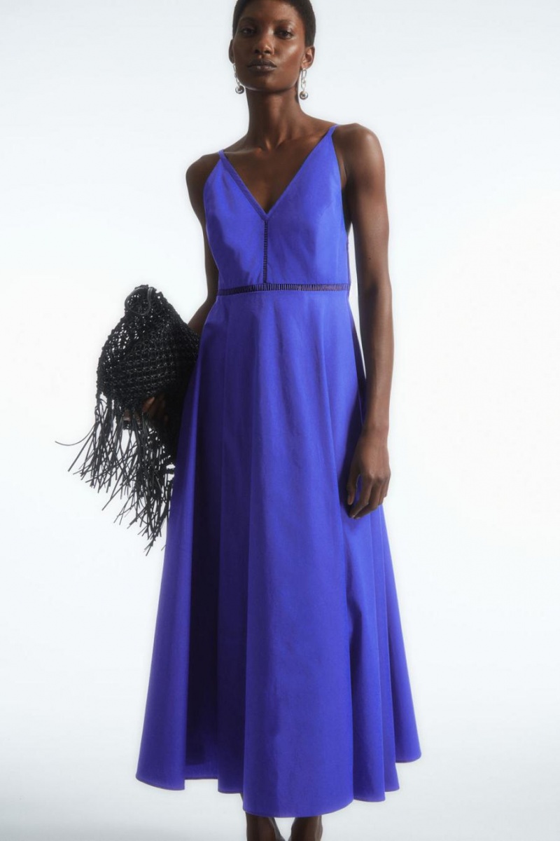 Rochie Dama COS V-neck Midi Slip Albastri | CTWXK-4627