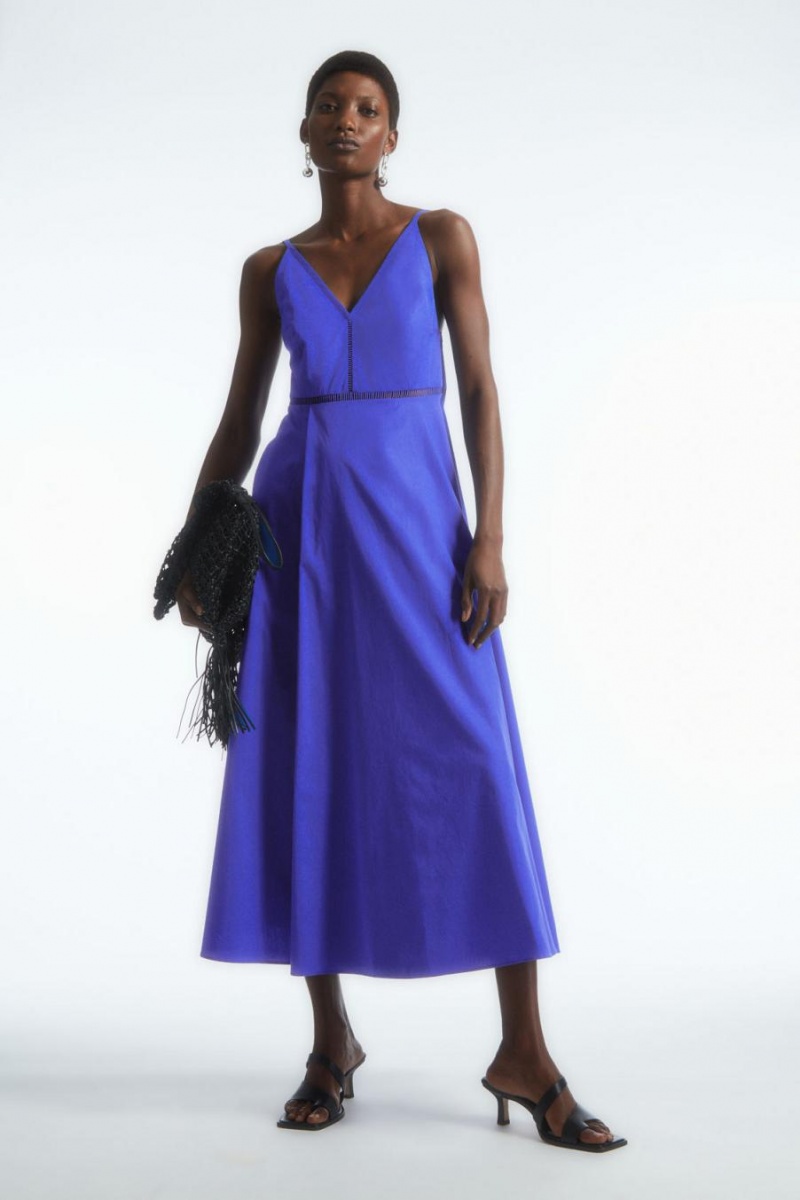 Rochie Dama COS V-neck Midi Slip Albastri | CTWXK-4627