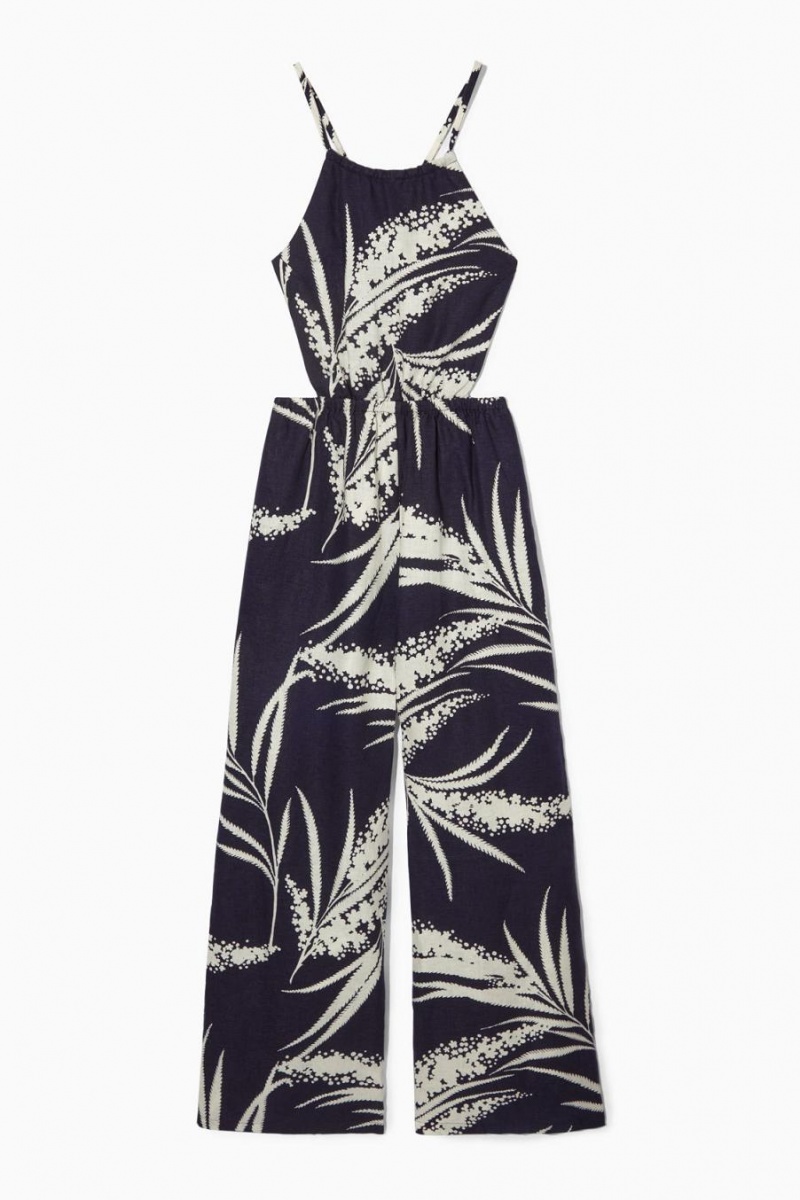 Salopeta Dama COS Open-back Floral-print Linen Bleumarin | CBLHX-1037