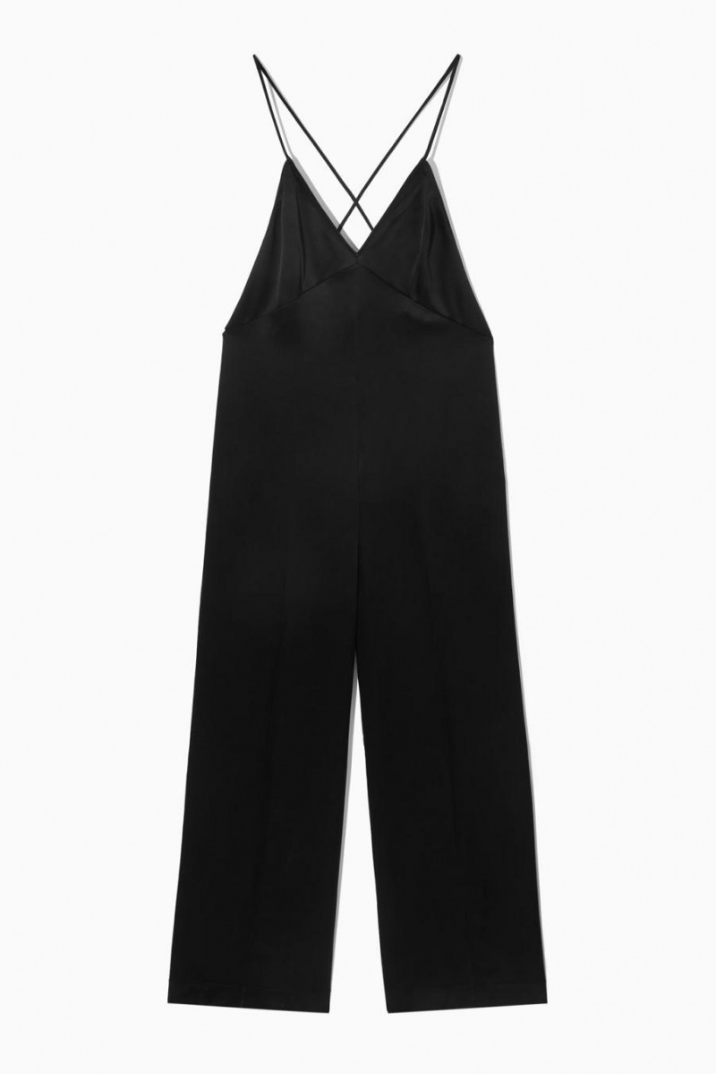 Salopeta Dama COS Open-back Satin Largi-leg Negrii | CPMEW-3850