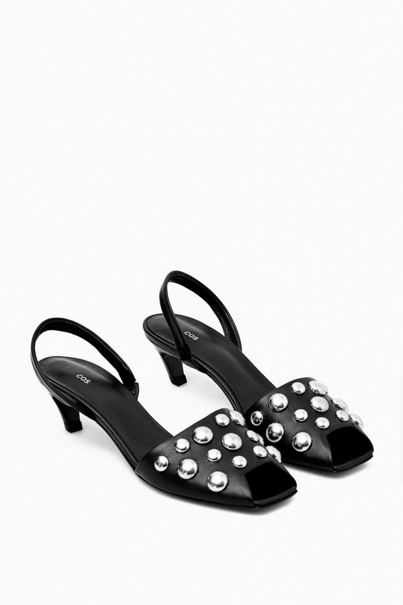 Sandale Dama COS Studded Slingback Piele Negrii | OAIFK-9056