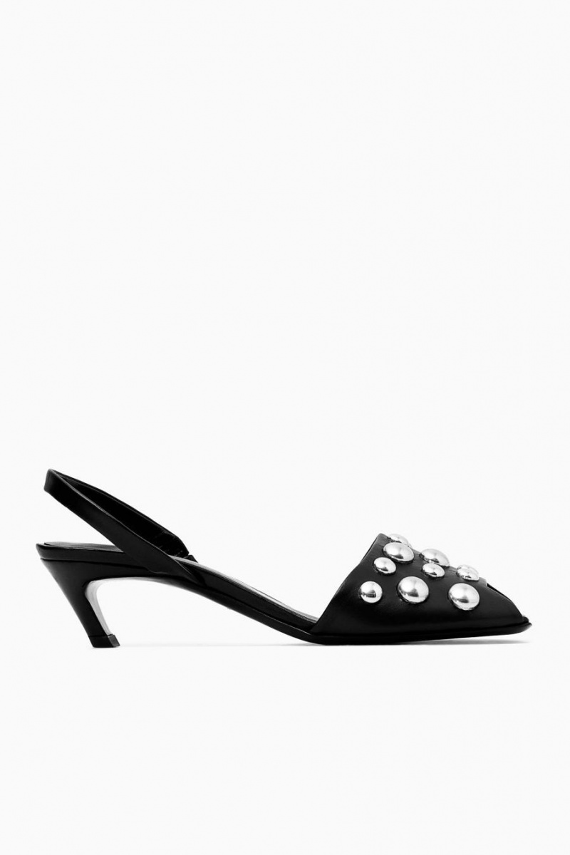 Sandale Dama COS Studded Slingback Piele Negrii | OAIFK-9056