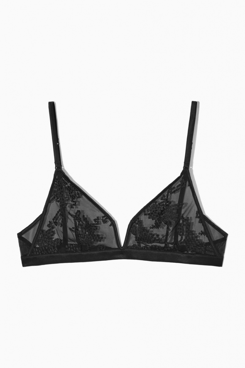 Sutien Dama COS Embroidered Mesh Triangle Negrii | TBGWK-9180