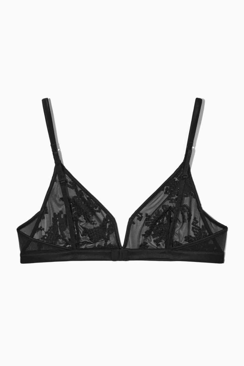 Sutien Dama COS Embroidered Mesh Triangle Negrii | TBGWK-9180