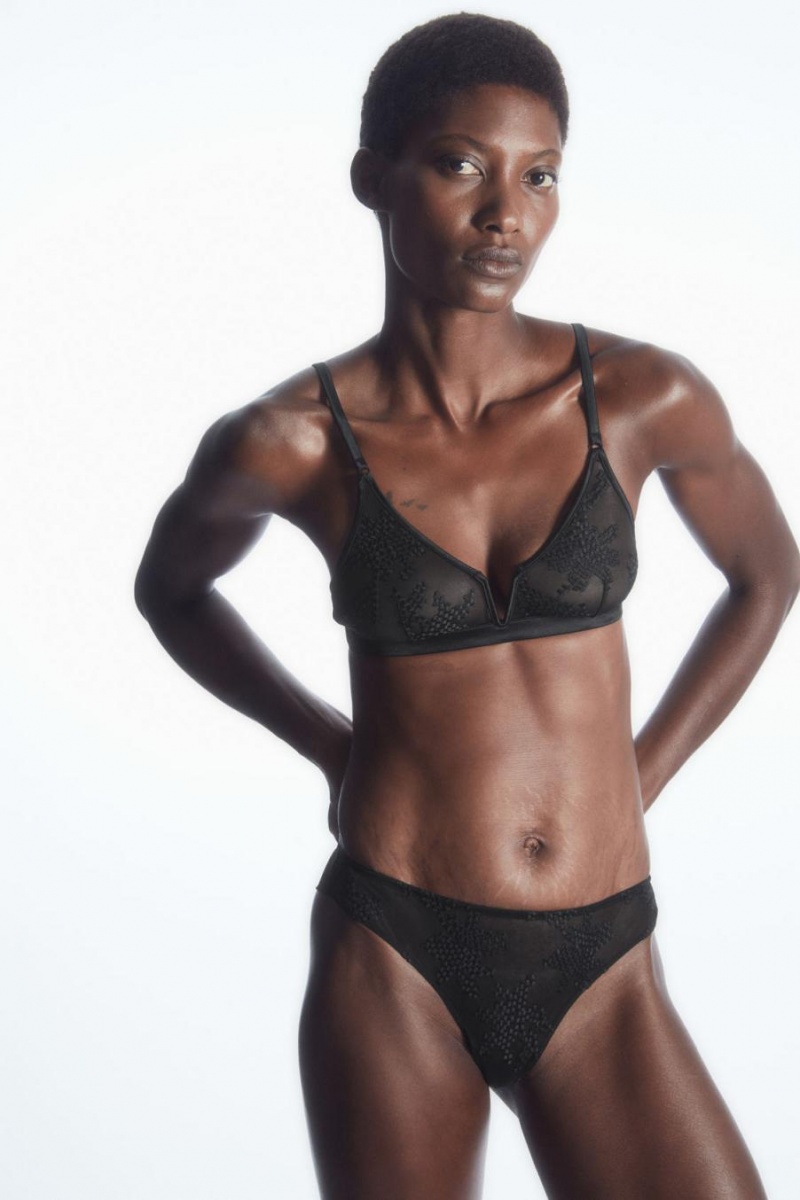 Sutien Dama COS Embroidered Mesh Triangle Negrii | TBGWK-9180
