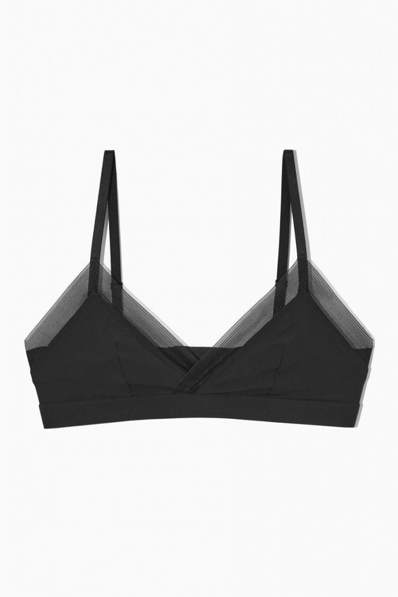 Sutien Dama COS Mesh-trimmed Soft-cup Triangle Negrii | POTJC-2149