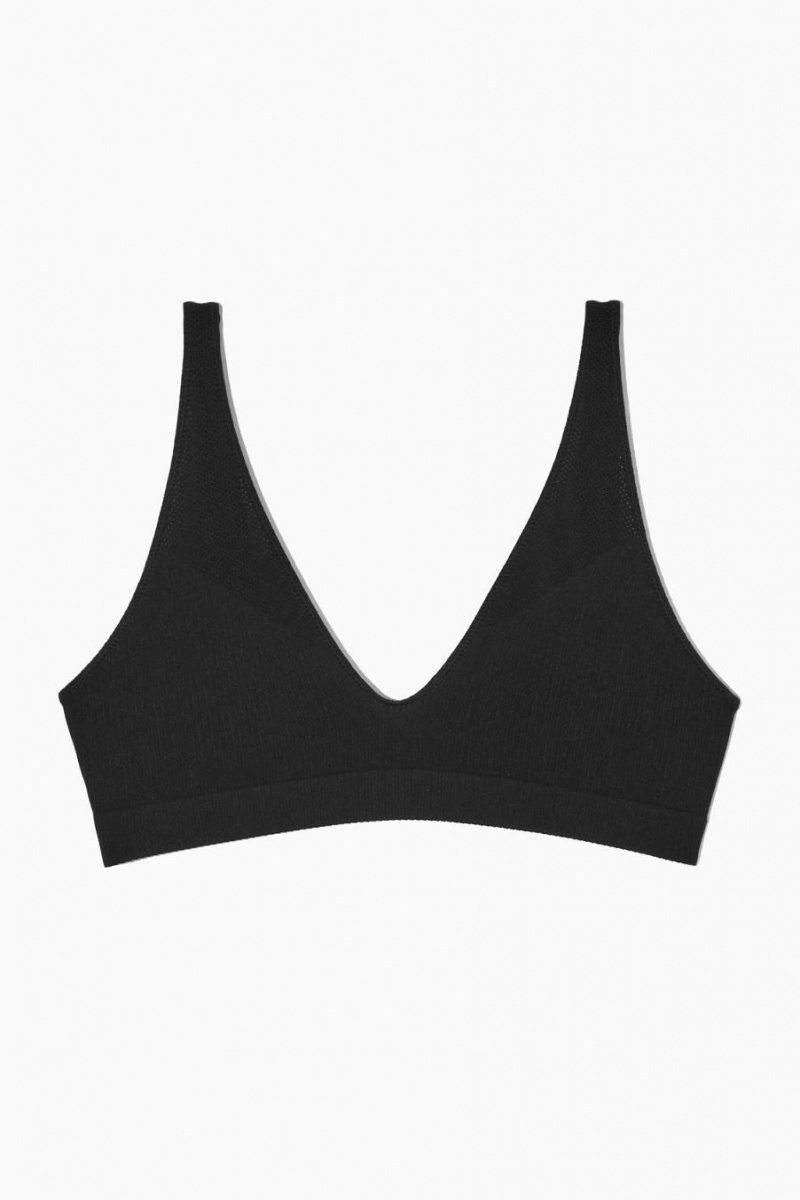 Sutien Dama COS Seamless Cu Nervuri Negrii | BRNUH-3495