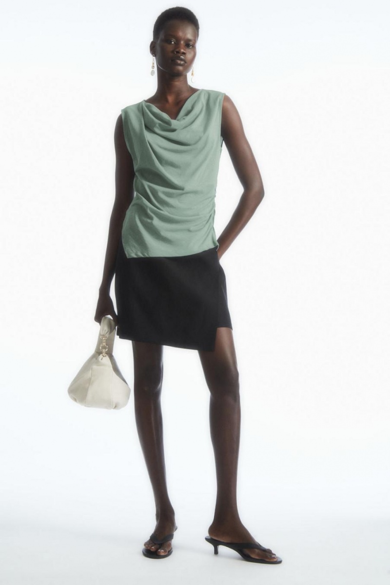 Top Dama COS Asymmetric Draped Fara Maneci Verzi Deschis | YTGWF-8234