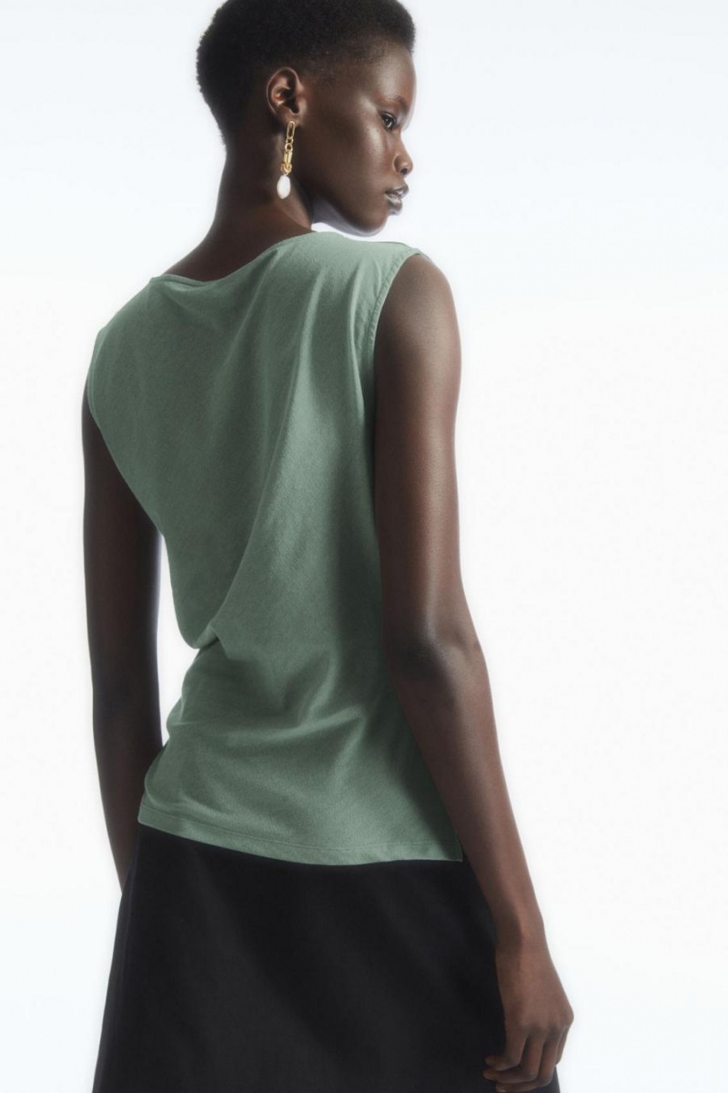 Top Dama COS Asymmetric Draped Fara Maneci Verzi Deschis | YTGWF-8234