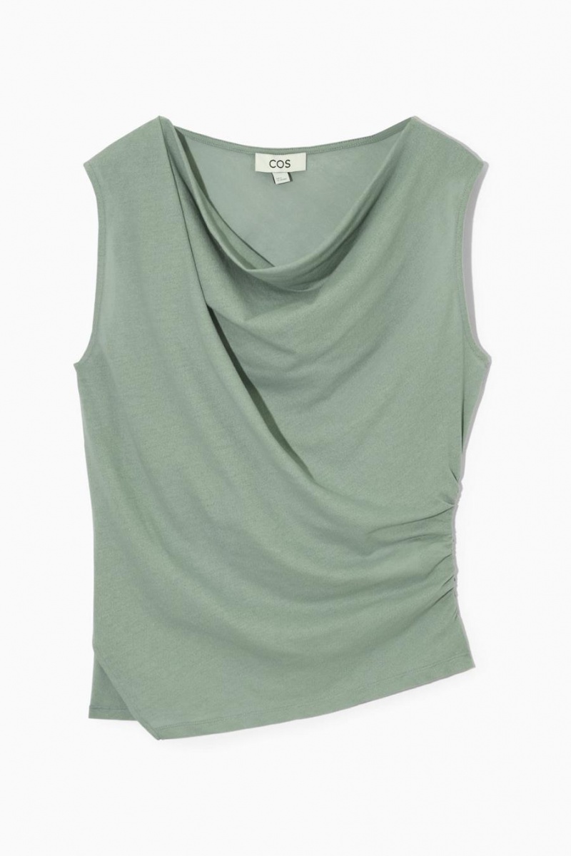Top Dama COS Asymmetric Draped Fara Maneci Verzi Deschis | YTGWF-8234