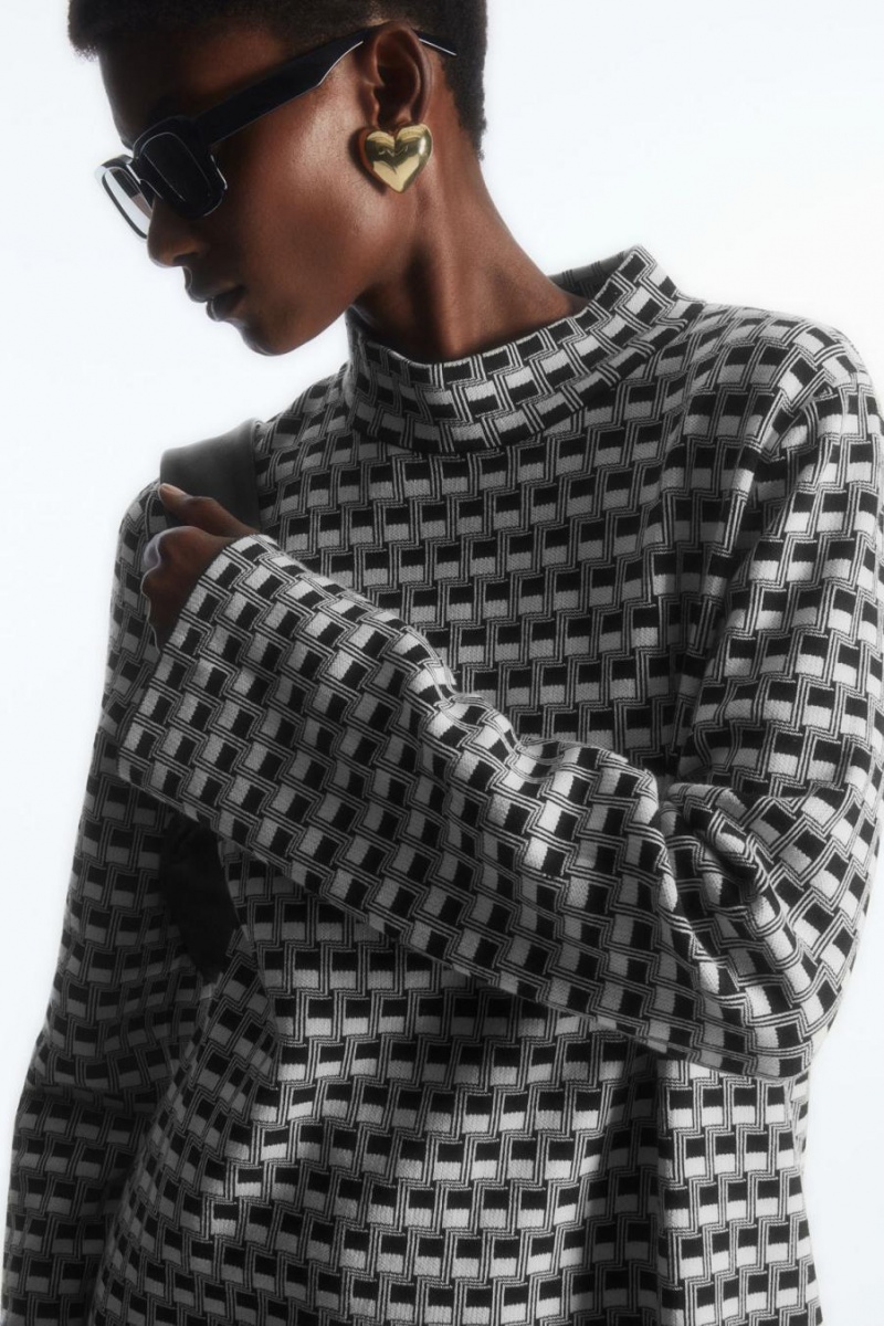 Top Dama COS Checked Jacquard-knit High-neck Negrii | GREXV-9283