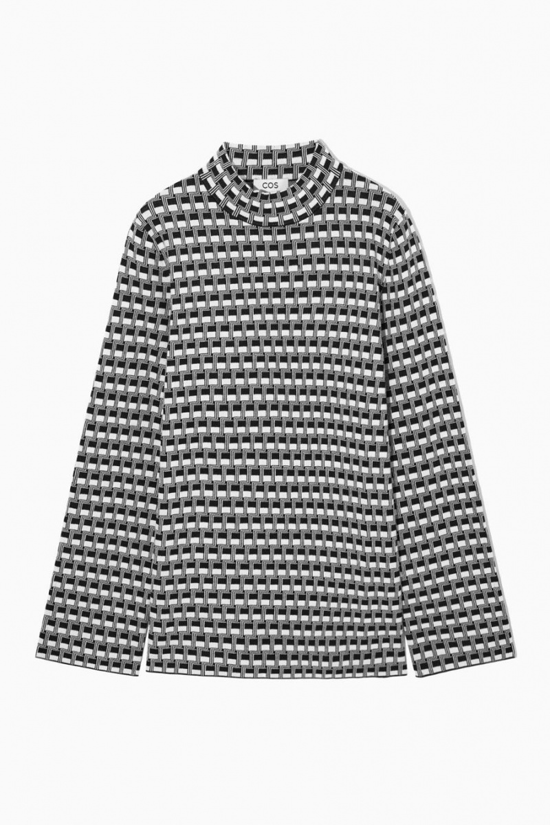 Top Dama COS Checked Jacquard-knit High-neck Negrii | GREXV-9283