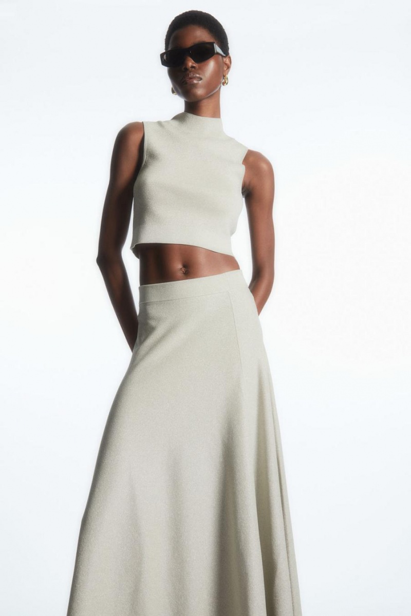 Top Dama COS Cropped Tricotate Fara Maneci Albi | HBICL-4073