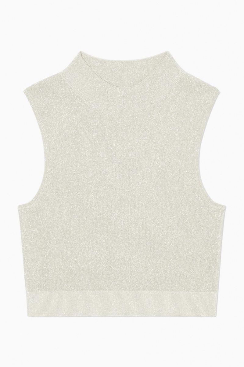 Top Dama COS Cropped Tricotate Fara Maneci Albi | HBICL-4073