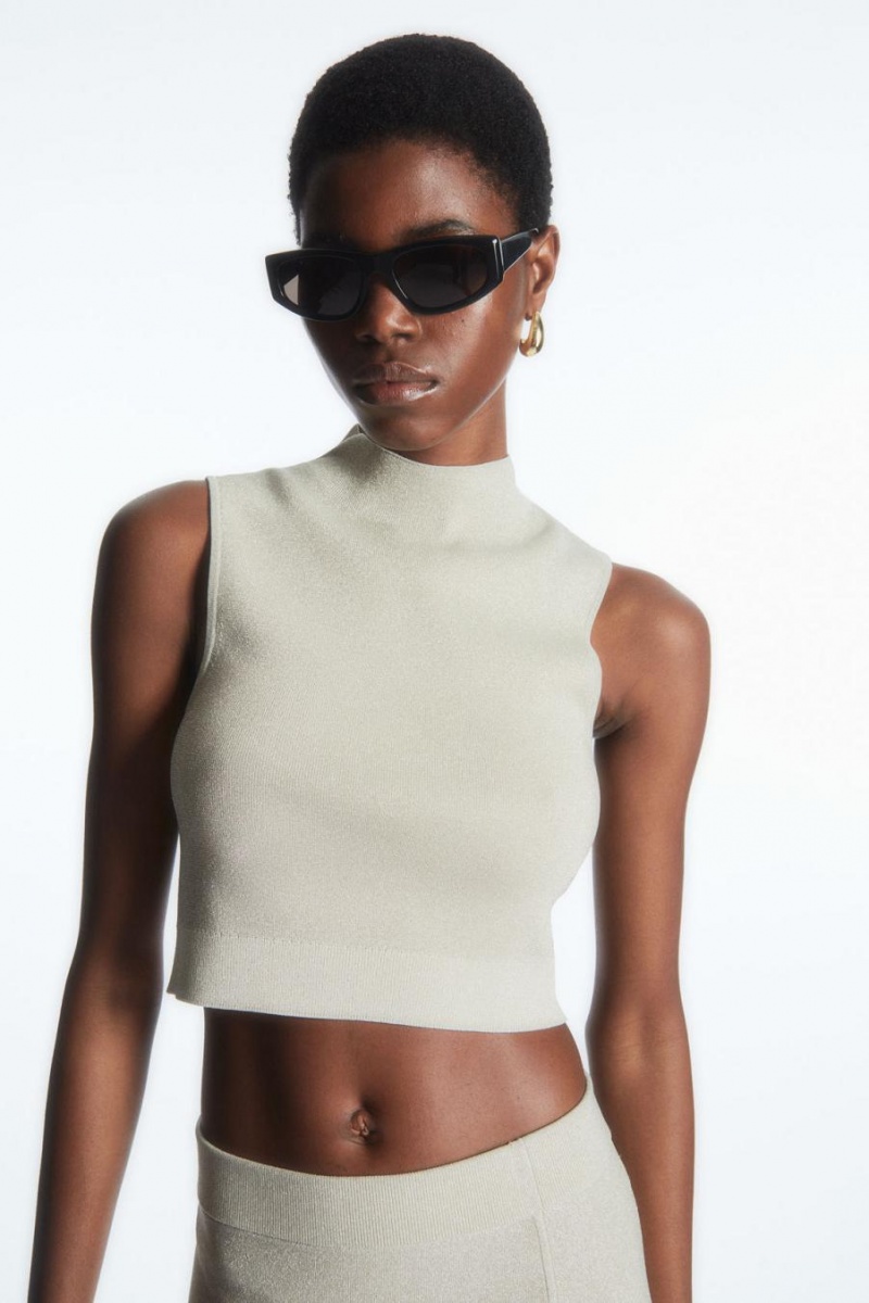 Top Dama COS Cropped Tricotate Fara Maneci Albi | HBICL-4073