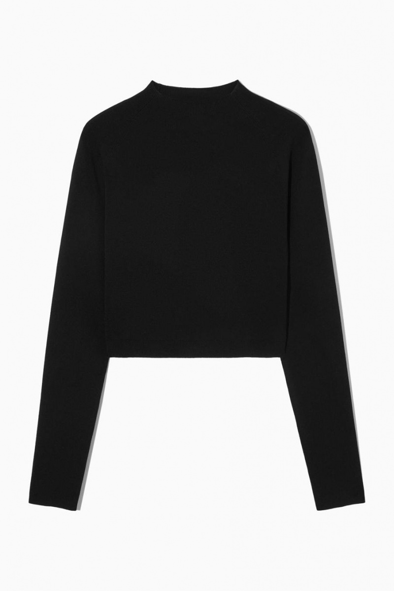 Top Dama COS Cropped Tricotate Mock-neck Negrii | XZIKE-9736