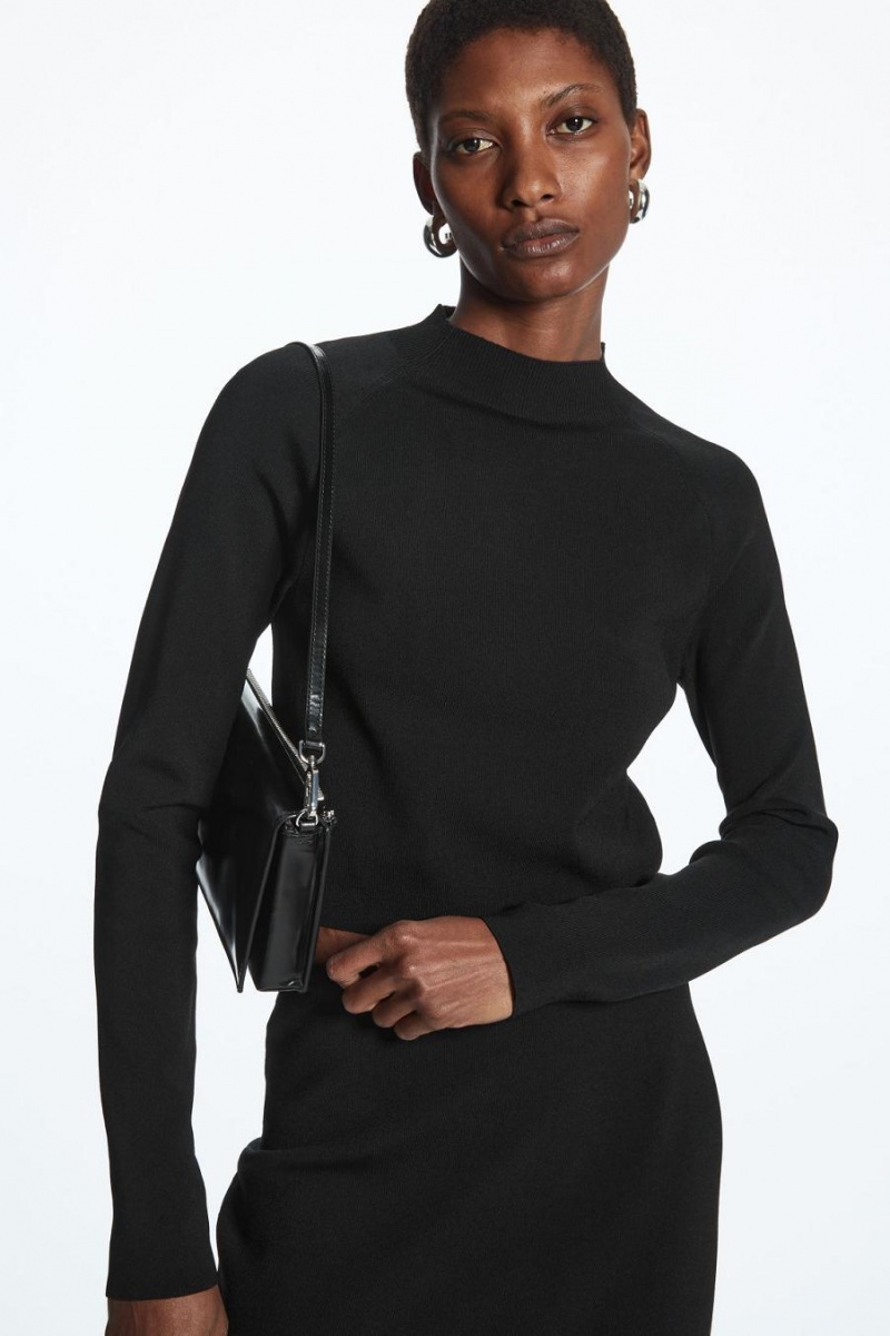 Top Dama COS Cropped Tricotate Mock-neck Negrii | XZIKE-9736