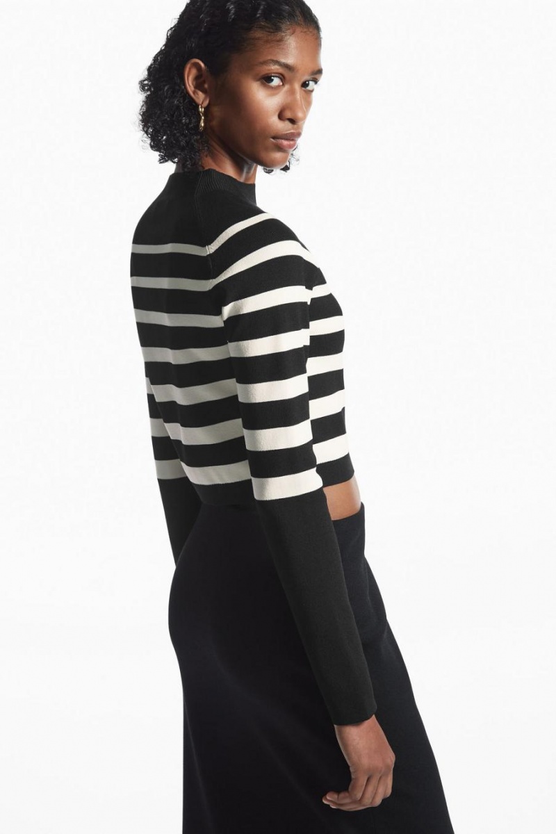 Top Dama COS Cropped Tricotate Mock-neck Negrii Albi | CXUGY-0596