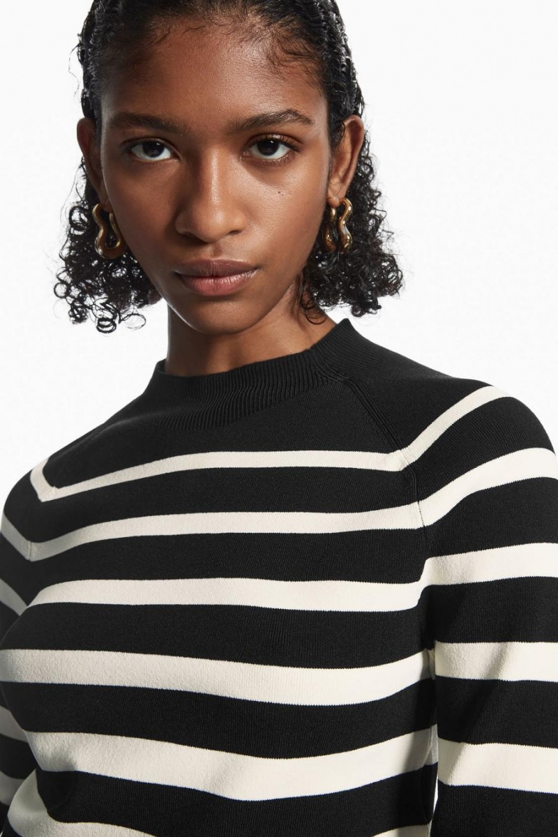 Top Dama COS Cropped Tricotate Mock-neck Negrii Albi | CXUGY-0596