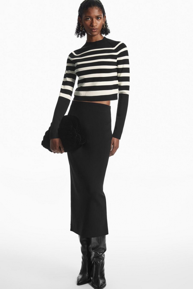 Top Dama COS Cropped Tricotate Mock-neck Negrii Albi | CXUGY-0596