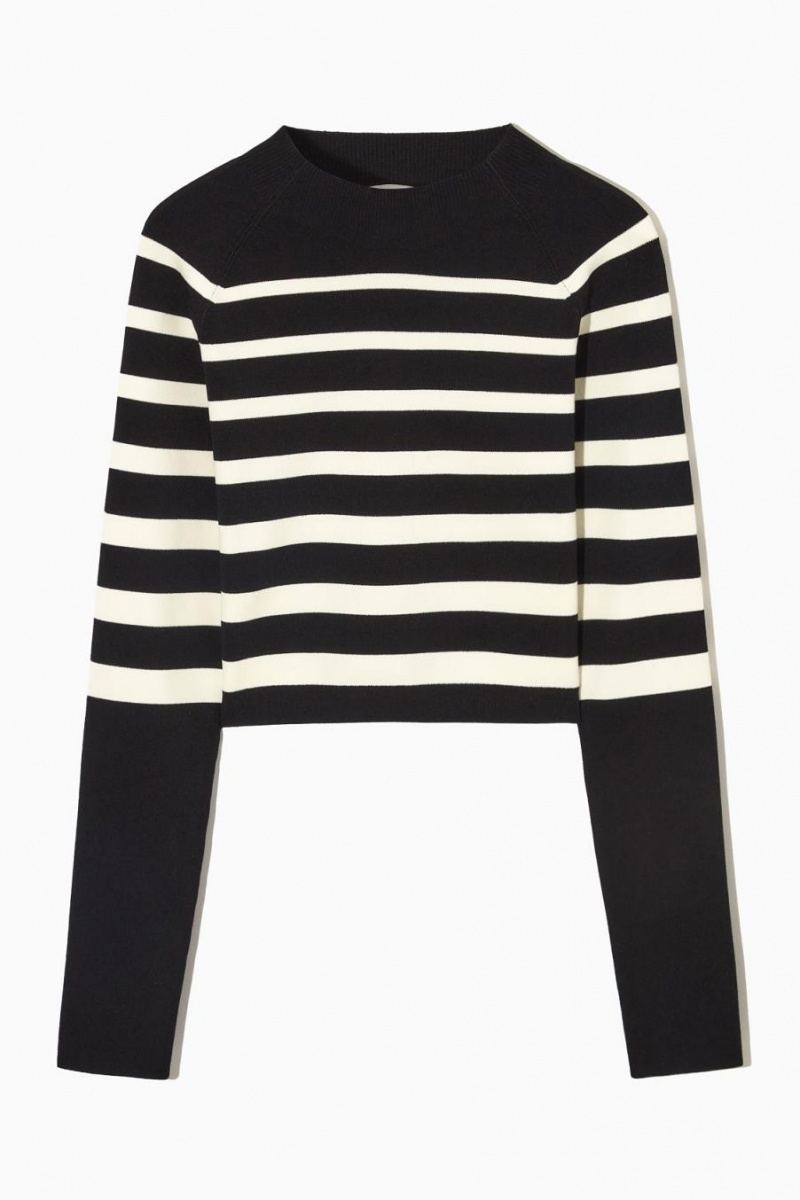 Top Dama COS Cropped Tricotate Mock-neck Negrii Albi | CXUGY-0596