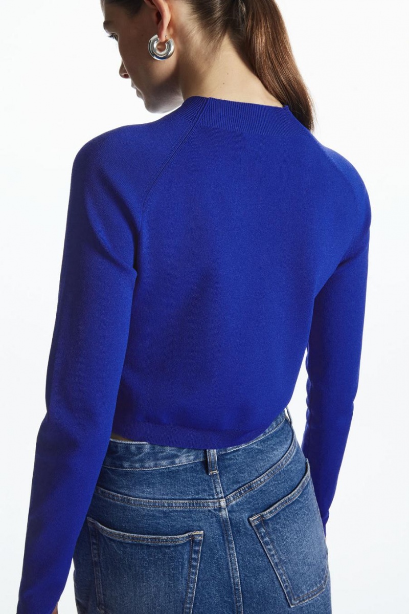 Top Dama COS Cropped Tricotate Mock-neck Albastri Deschis | PQNIE-2094