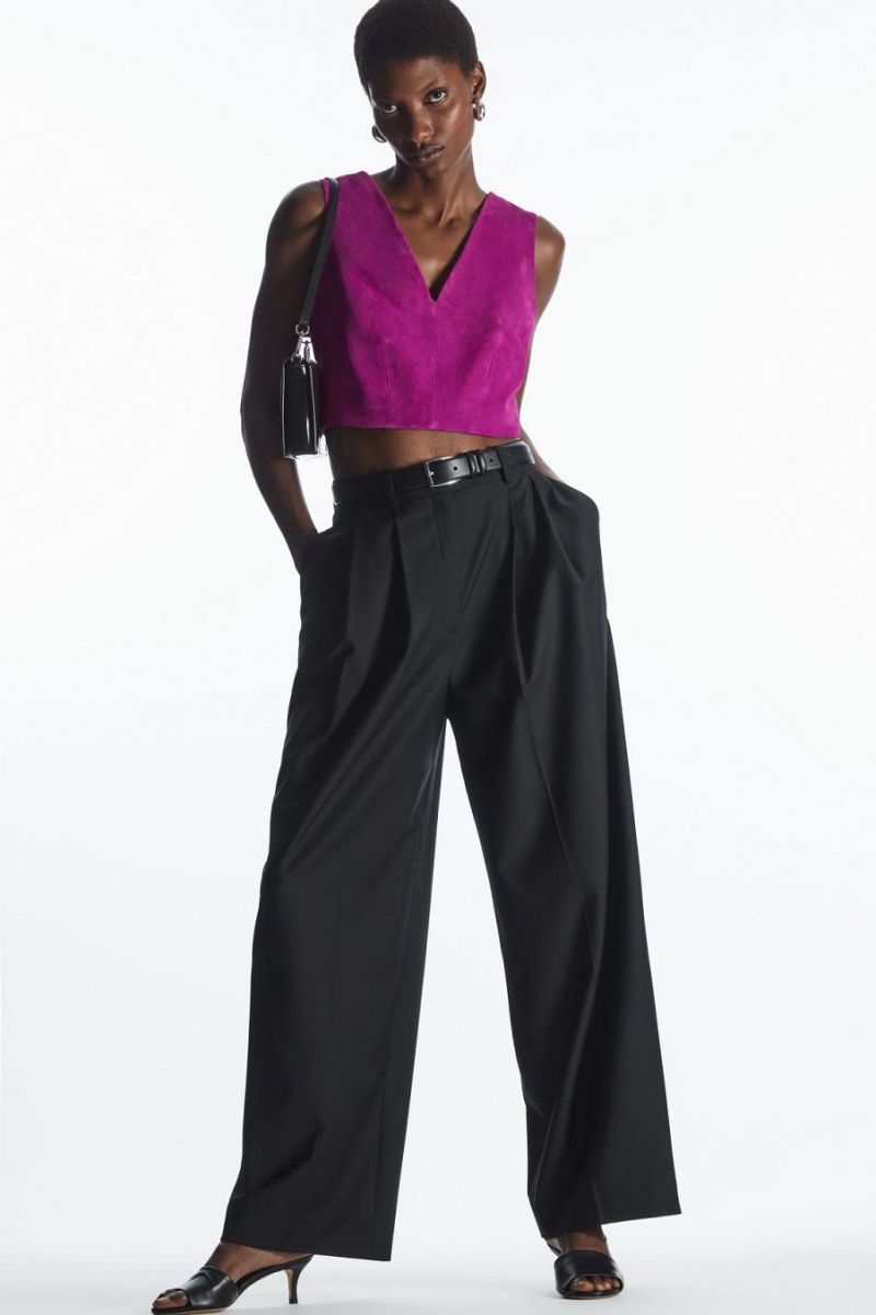 Top Dama COS Cropped V-neck Piele Intoarsa Violet | GNEZK-5843