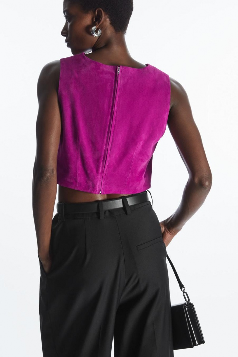 Top Dama COS Cropped V-neck Piele Intoarsa Violet | GNEZK-5843
