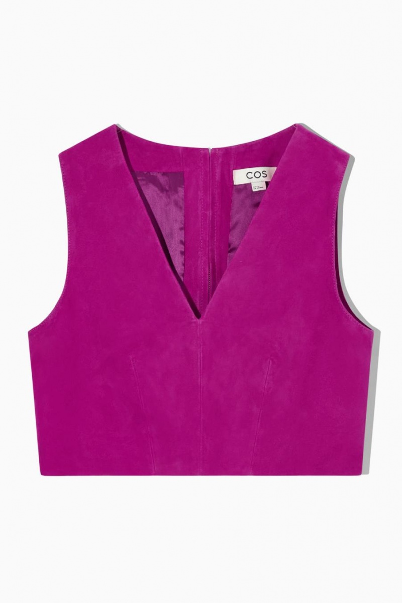 Top Dama COS Cropped V-neck Piele Intoarsa Violet | GNEZK-5843