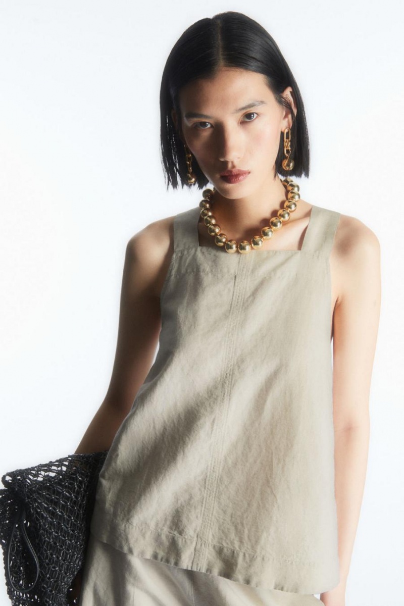 Top Dama COS Cross-back Linen Bej | VKEXH-2643