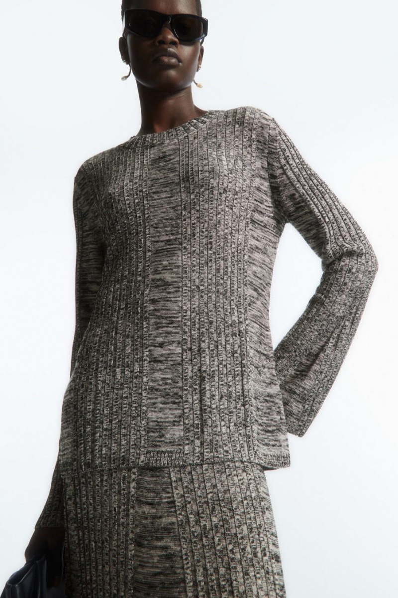 Top Dama COS Flared-sleeve Cu Nervuri-panel Negrii | TNYJB-1025