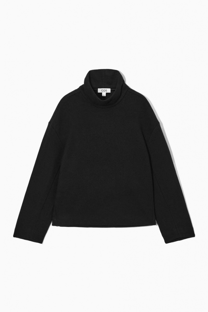 Top Dama COS Funnel-neck Boiled Lână Negrii | FCKRY-6381