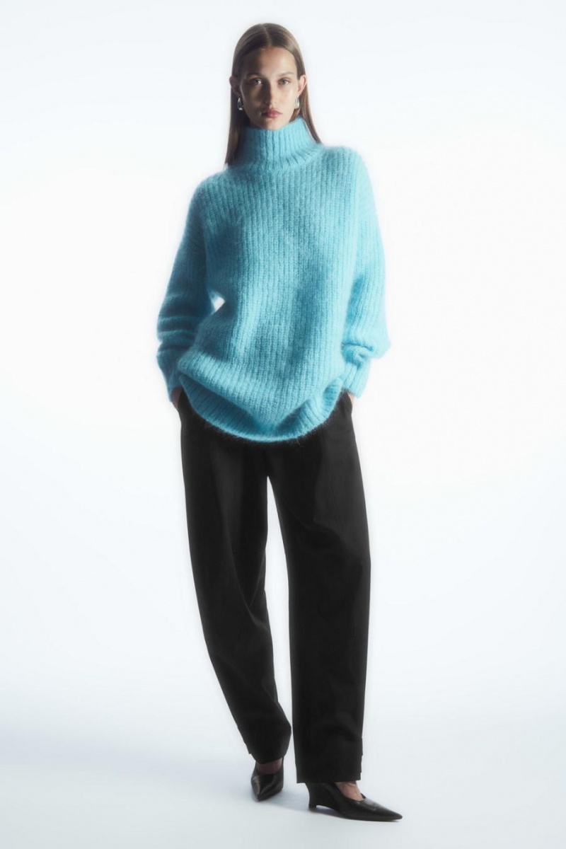 Top Dama COS Funnel-neck Mohair Turcoaz Deschis | EFULS-9308