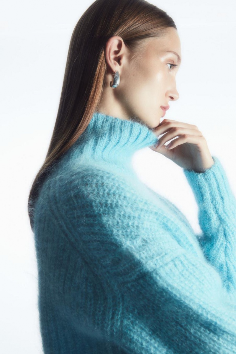 Top Dama COS Funnel-neck Mohair Turcoaz Deschis | EFULS-9308
