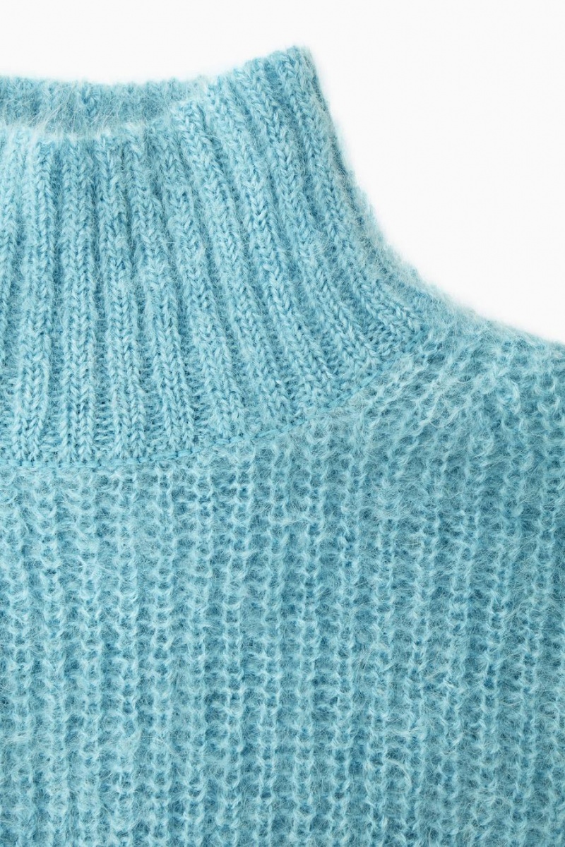 Top Dama COS Funnel-neck Mohair Turcoaz Deschis | EFULS-9308