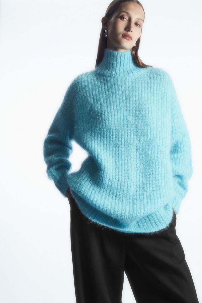 Top Dama COS Funnel-neck Mohair Turcoaz Deschis | EFULS-9308